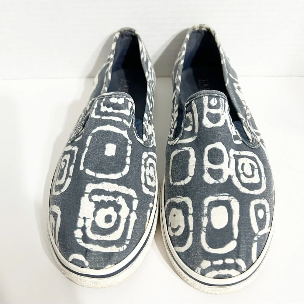 Lauren Ralph Lauren Janis Batik Tribal Print Slip On Cotton Canvas Sneakers 💙🤍